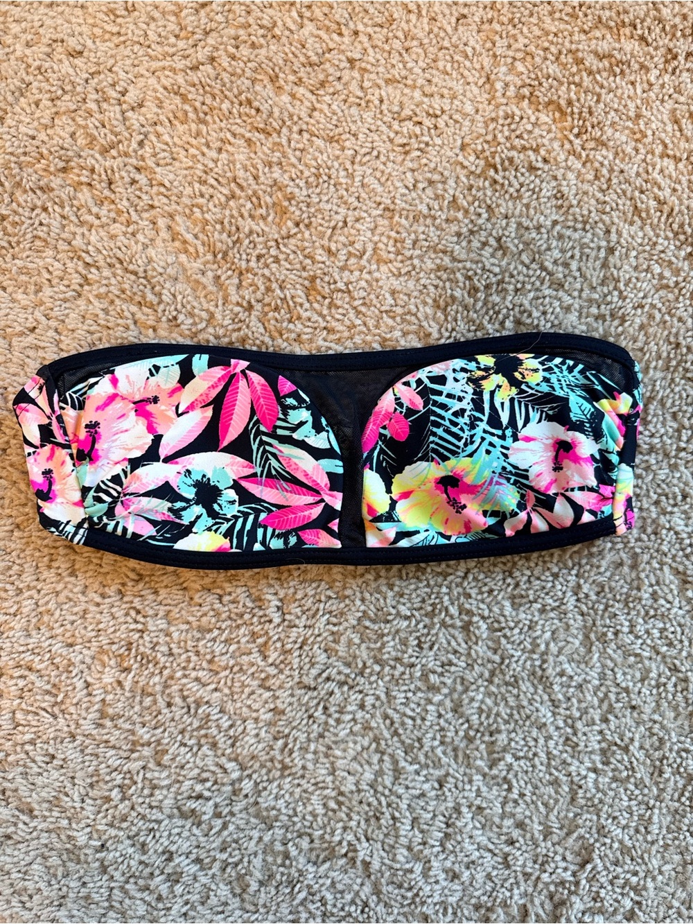 Xhilaration Black Tropical Floral Bandeau Bikini Top